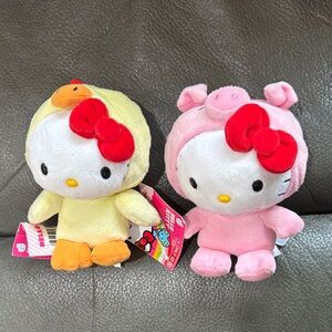 Hello kitty adorable rooster and pig stuffed kitty set